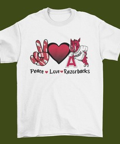Arkansas Razorbacks NCAA Apparel: Vintage Style Peace Love Shirt, State College Hoodie, Sweatshirt