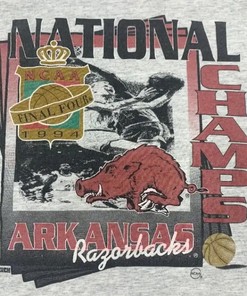 Relive the NCAA Final Four in 90s with this Arkansas Razorbacks T-Shirt, Sweatshirt, and Pullover Hoodie- Ideal for Fans
