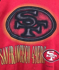 San Francisco 49ers Crewneck Sweatshirt - Vintage Style Spell Out Sweater Pullover for NFL Fans