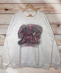 San Francisco 49ers Vintage Style Crewneck Sweatshirt, Pullover Hoodie, T-Shirt - Printed Spell Out Big Logo