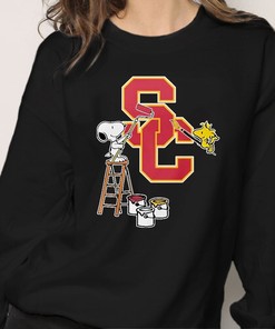 USC Trojans Snoopy and Woodstock Painting Logo T-Shirt - Great NCAA Gift