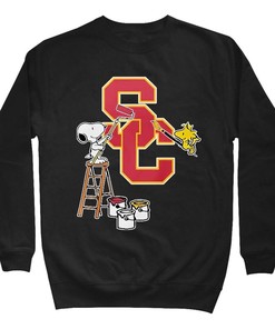 USC Trojans Snoopy and Woodstock Painting Logo T-Shirt - Great NCAA Gift