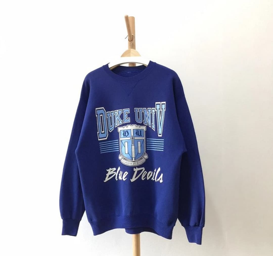 Vintage 90s Duke University Blue Devils Hoodie, Crewneck Sweatshirt, and T-Shirt