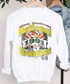 Vintage 91 Champs Miami Hurricanes Football T-Shirt, Sweatshirt, and Hoodie for Men and Women - Perfect for Fans