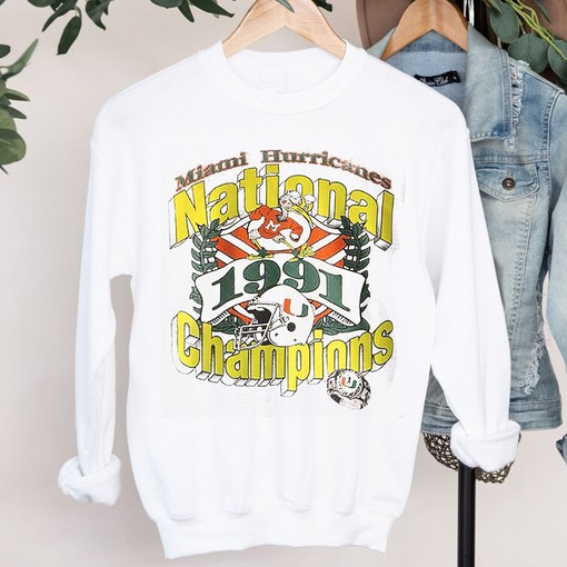 Vintage 91 Champs Miami Hurricanes Football T-Shirt, Sweatshirt, and Hoodie for Men and Women - Perfect for Fans