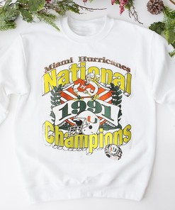 Vintage 91 Champs Miami Hurricanes Football T-Shirt, Sweatshirt, and Hoodie for Men and Women - Perfect for Fans