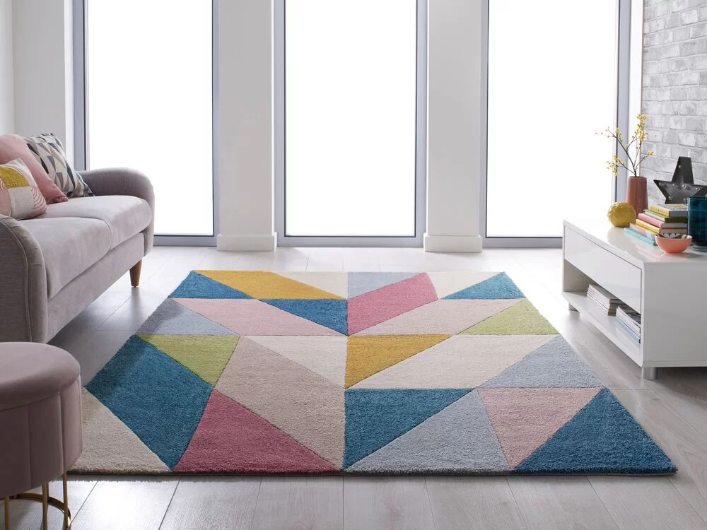 Geomatric Pattern Area Rug For A Grey Living Room