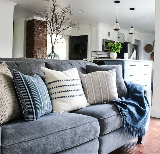 Blue Sofa Pillows And Vase