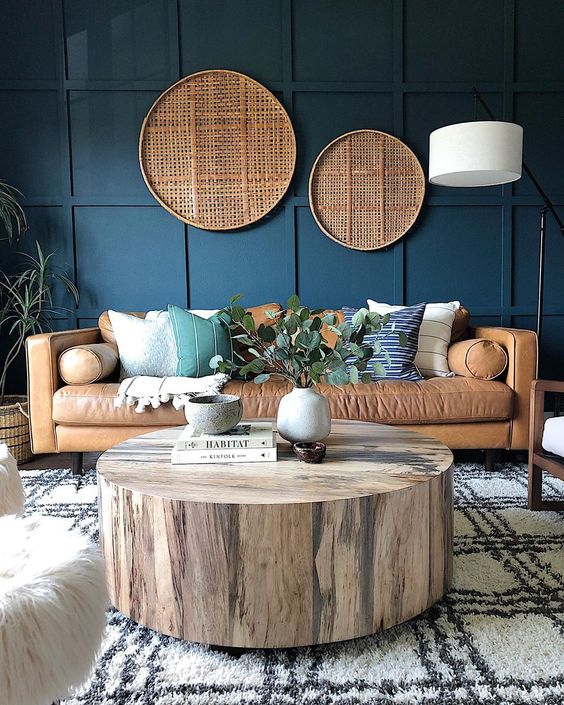 Textured Blue And Brown Living Room