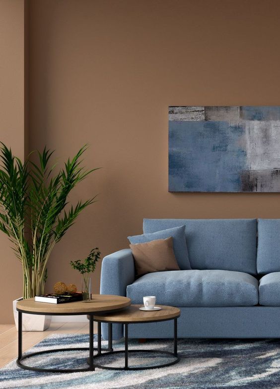 Warm Blue And Brown Living Room