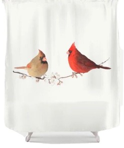 2 Cardinal Birds Pattern Shower Curtain for Bathroom Decor