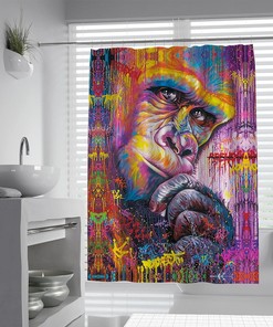 3D Color Graffiti Shower Curtain with Funny Monkey Orangutan Animal Print for Bold and Artistic Bathroom Decor