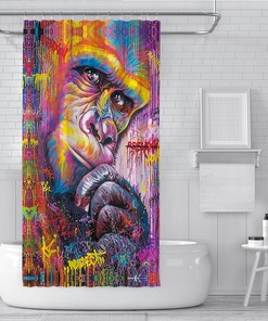 3D Color Graffiti Shower Curtain with Funny Monkey Orangutan Animal Print for Bold and Artistic Bathroom Decor
