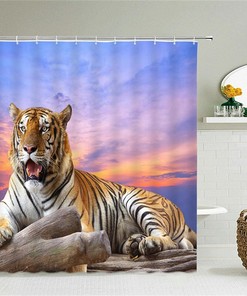 3D Digital Printed Tiger Fabric Shower Curtain - Funny Bathroom Decor