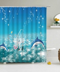 3D Dolphin Marine Life Shower Curtain, Ocean Sea Bathroom Curtains Waterproof Fabric Decor