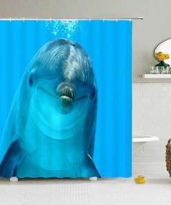 3D Dolphin Print Shower Curtain Waterproof Fabric Bathroom Decor