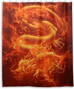 3D Print Dragon Fire Waterproof Shower Curtain - Bathroom Decor
