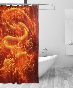 3D Print Dragon Fire Waterproof Shower Curtain - Bathroom Decor