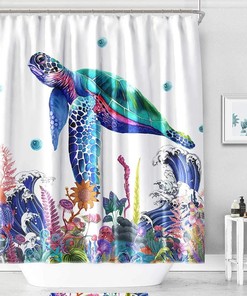 3D Sea Turtle Shower Curtain for Bathroom Decor, Waterproof Fabric and Creative Bath Curtain