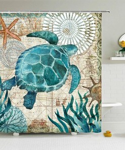 3D Sea Turtle Shower Curtain for Bathroom Decor, Waterproof Fabric and Creative Bath Curtain