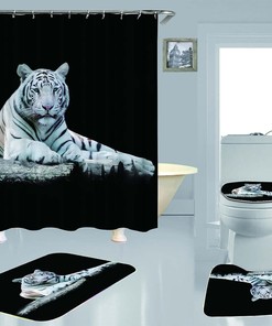 3D White Tiger Shower Curtain - Animal Theme Bathroom Decor
