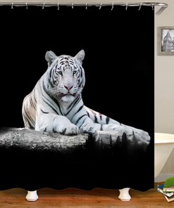 3D White Tiger Shower Curtain - Animal Theme Bathroom Decor