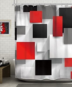 Abstract Geometric Red Shower Curtain - Bathroom Decor