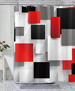 Abstract Geometric Red Shower Curtain - Bathroom Decor