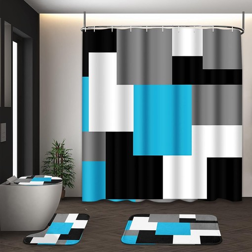 Abstract Geometric Shower Curtain for a Modern Look