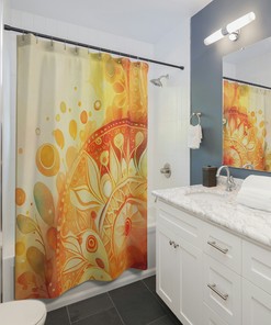 Abstract Golden Child Shower Curtain with Sunflower Print for a Chic Bathroom 