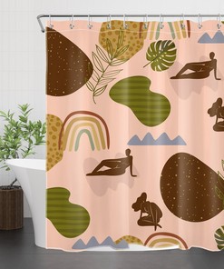 Abstract Leaf Geometric Pattern Shower Curtain for Bathroom Decor
