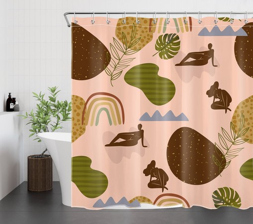Abstract Leaf Geometric Pattern Shower Curtain for Bathroom Decor