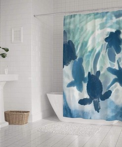 Abstract Ocean Tortoise Shower Curtain - Sea Turtle Shadow Reflection Fabric Bathroom Curtain Waterproof 