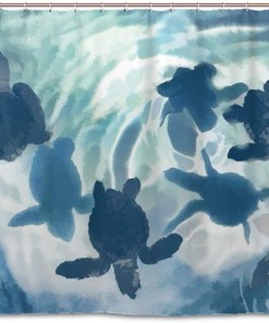 Abstract Ocean Tortoise Shower Curtain - Sea Turtle Shadow Reflection Fabric Bathroom Curtain Waterproof