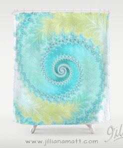 Abstract Tropical Blue Bath Decor - Geometric Spiral Pattern Shower Curtain
