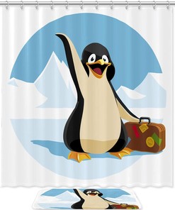Add a Playful Touch to Your Bathroom with Cartoon Travel Penguin Shower Curtain