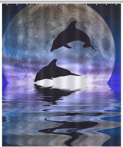Adorable Moon Dolphin Modern Shower Curtain: a Cute and Fun Addition to Your Bathroom Decor