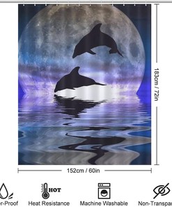 Adorable Moon Dolphin Modern Shower Curtain: a Cute and Fun Addition to Your Bathroom Decor
