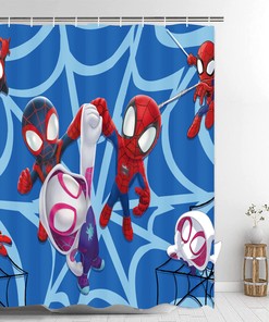 Adorable Spider-Man Miles Gwen Bathroom Shower Curtain with Matching Accessories for Kids Bathroom Decor