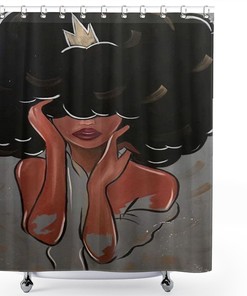 African American Afro Black Girl Shower Curtain for Modern Bathroom