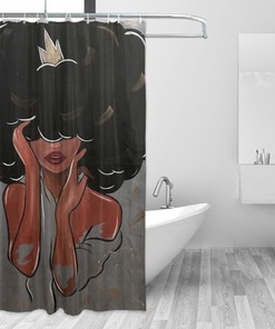 African American Afro Black Girl Shower Curtain for Modern Bathroom