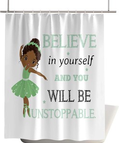 African American Ballet Black Girl Dancer Waterproof Shower Curtain - Inspirational Quotes Bathroom Decor