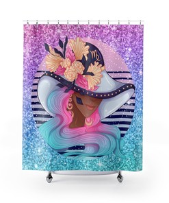 African American Girl Shower Curtain with Zodiac Sign