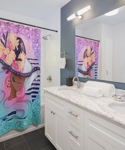 African American Girl Shower Curtain with Zodiac Sign