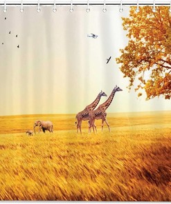 African Giraffe Prairie Shower Curtain for Bathroom Decor