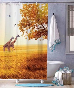 African Giraffe Prairie Shower Curtain for Bathroom Decor