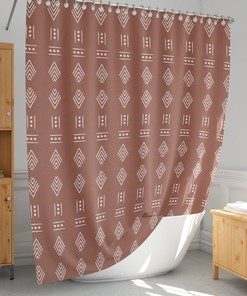 African Tribal Ethnic Shower Curtain in Terracotta Color