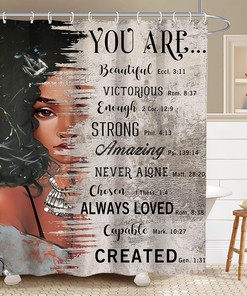 Afro Positive African American Black Girl Quotes Shower Curtain for Inspirational Bathroom Decor 