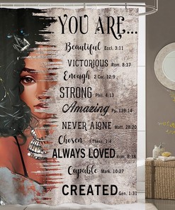 Afro Positive African American Black Girl Quotes Shower Curtain for Inspirational Bathroom Decor