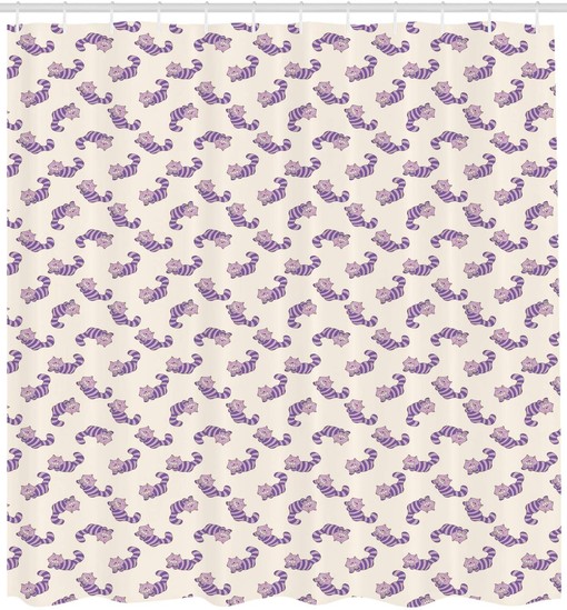 Alice in Wonderland Cat Shower Curtain - Cartoon Animal Design on Peach Background, Cloth Fabric Bathroom Decors